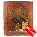 Старинная деревянная икона святой Николай Чудотворец (икона Николая Угодника Чудотворца), под записью, на доске XVIII века. Россия, Центральный регион, XIX век. Старинная деревянная икона святой Николай Чудотворец (икона Николая Угодника Чудотворца), под записью, на доске XVIII века. Россия, Центральный регион, XIX век.