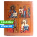 Старинная четырехчастная икона, икона лечебник, икона оберег. Россия, XIX век.