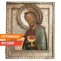 Старинная икона святой Иоанн Предтеча в латунном окладе. Россия, Москва, XIX век.